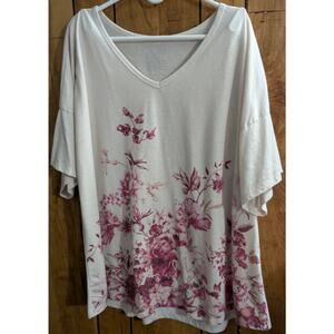 Terra & Sky Pull Over Shirt Plus Size 3X 24W 26W Top Khaki Floral Purple Studded